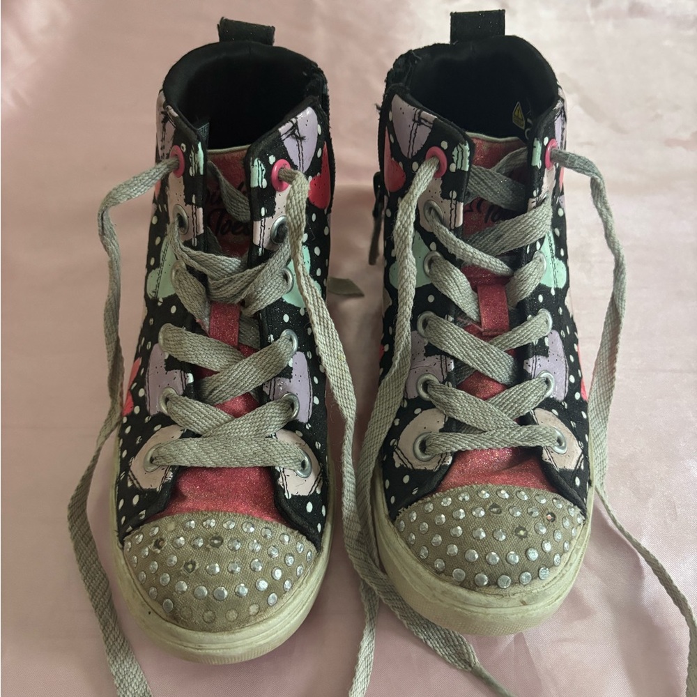 Skechers Girls Light-Up High Top Sneakers Hearts Studded Size 13